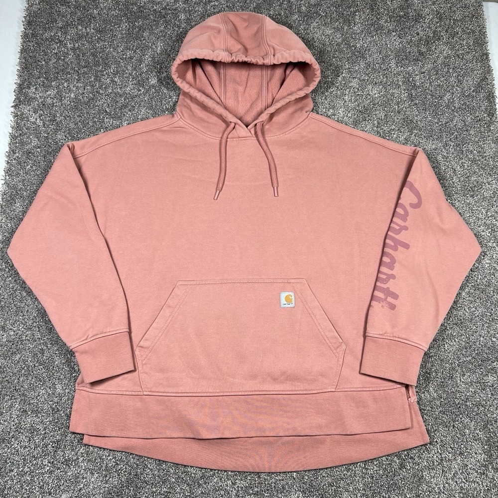 Carhartt Women's Oversized Fit Pink Pullover Hoodie Fleece Size M Hooded Pockets
